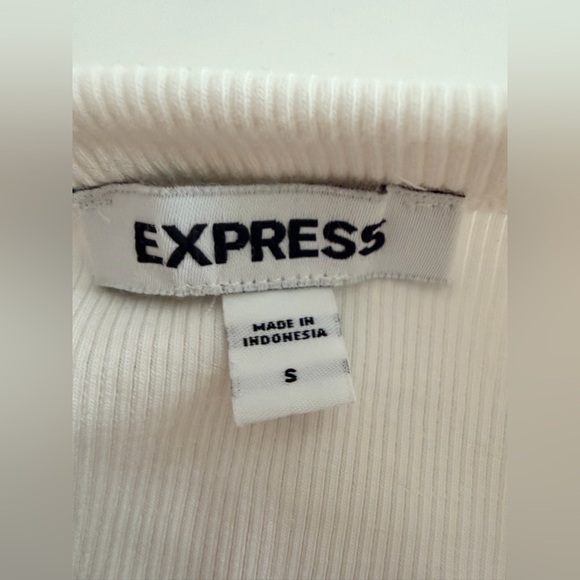 Express - Ruffled Sleeve White Knit Top - Picture 3 of 3